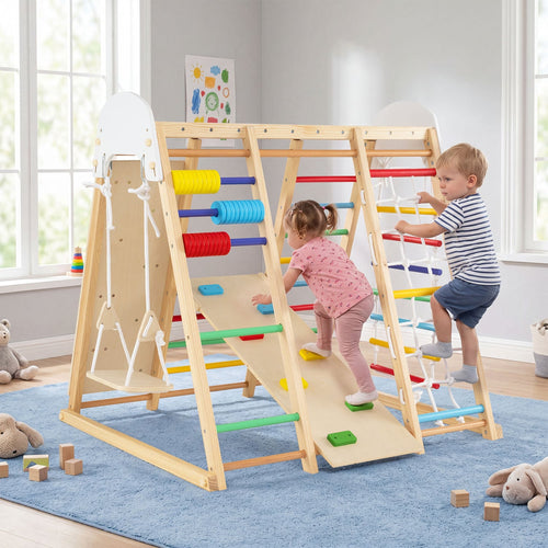 8-in-1 Foldable Jungle Gym for Kids with Swing, Monkey Bars