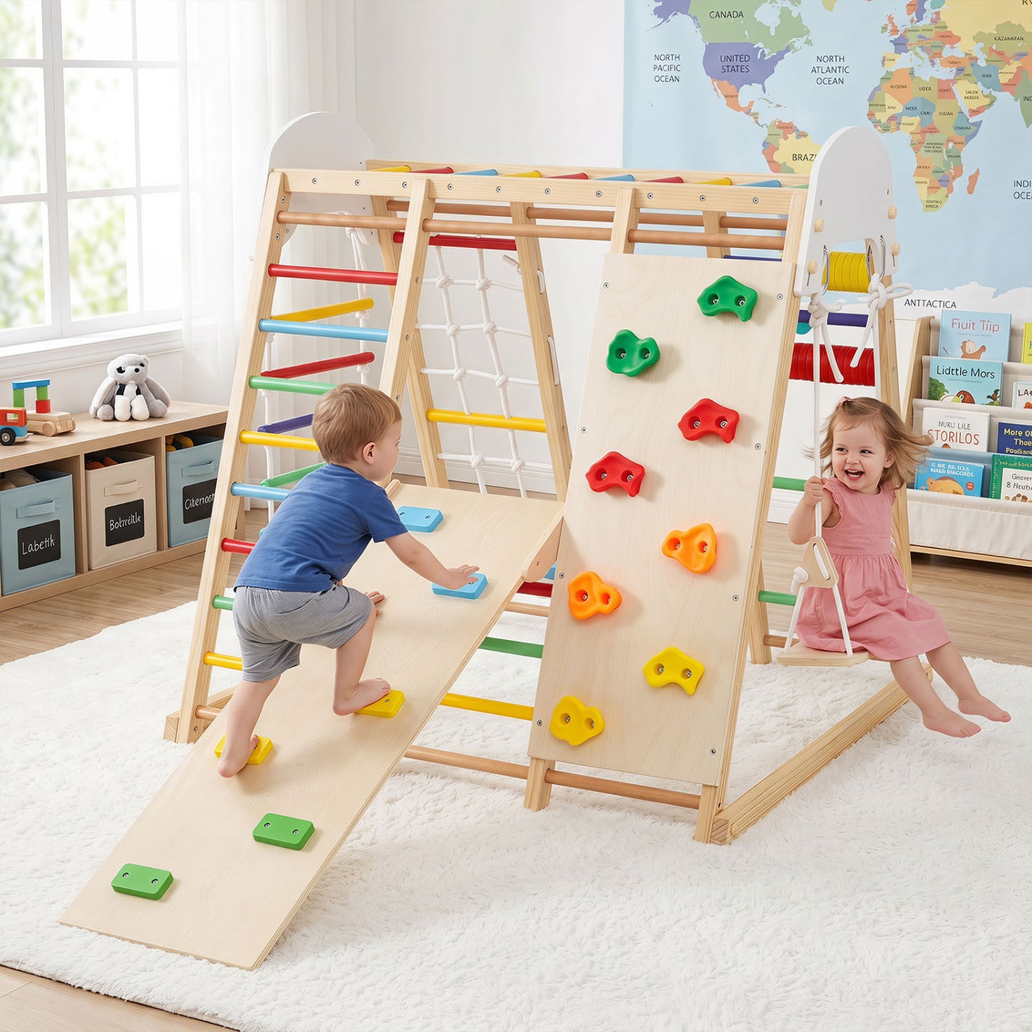 8-in-1 Foldable Jungle Gym for Kids with Swing, Monkey Bars