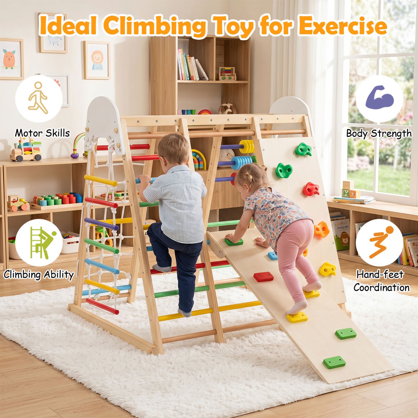 8-in-1 Foldable Jungle Gym for Kids with Swing, Monkey Bars