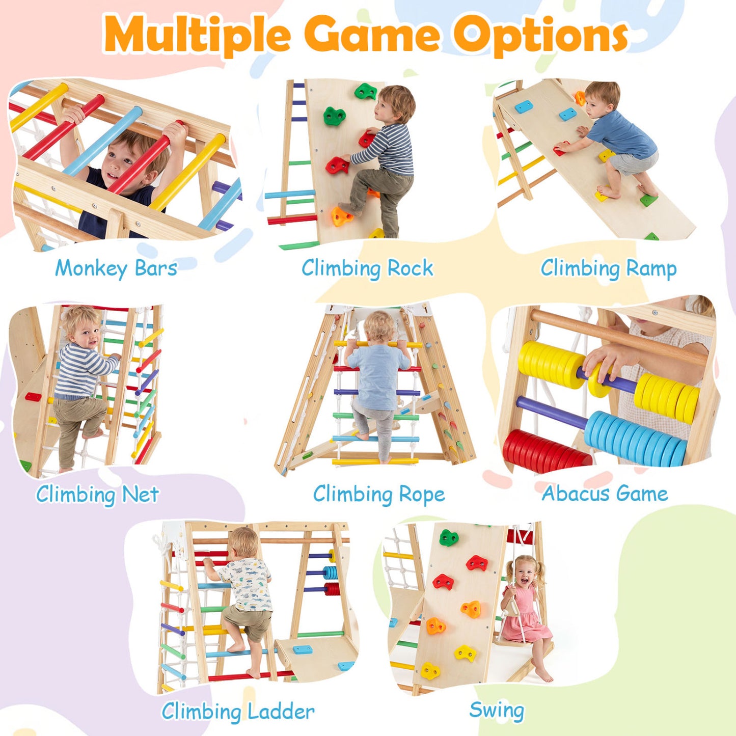 8-in-1 Foldable Jungle Gym for Kids with Swing, Monkey Bars