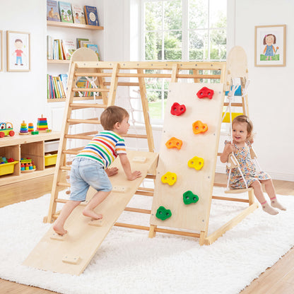 Foldable Indoor Jungle Gym For Kids With Swing, Monkey Bars, Natural