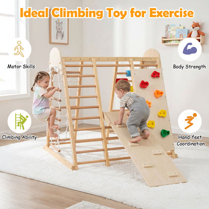 Foldable Indoor Jungle Gym For Kids With Swing, Monkey Bars, Natural