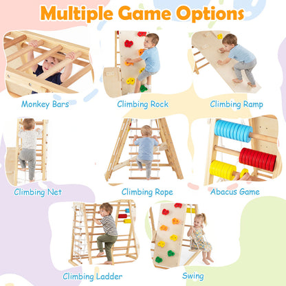 Foldable Indoor Jungle Gym For Kids With Swing, Monkey Bars, Natural