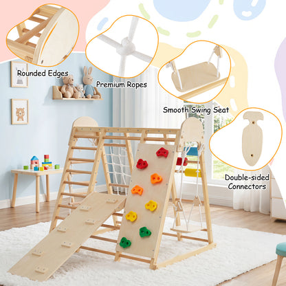 Foldable Indoor Jungle Gym For Kids With Swing, Monkey Bars, Natural