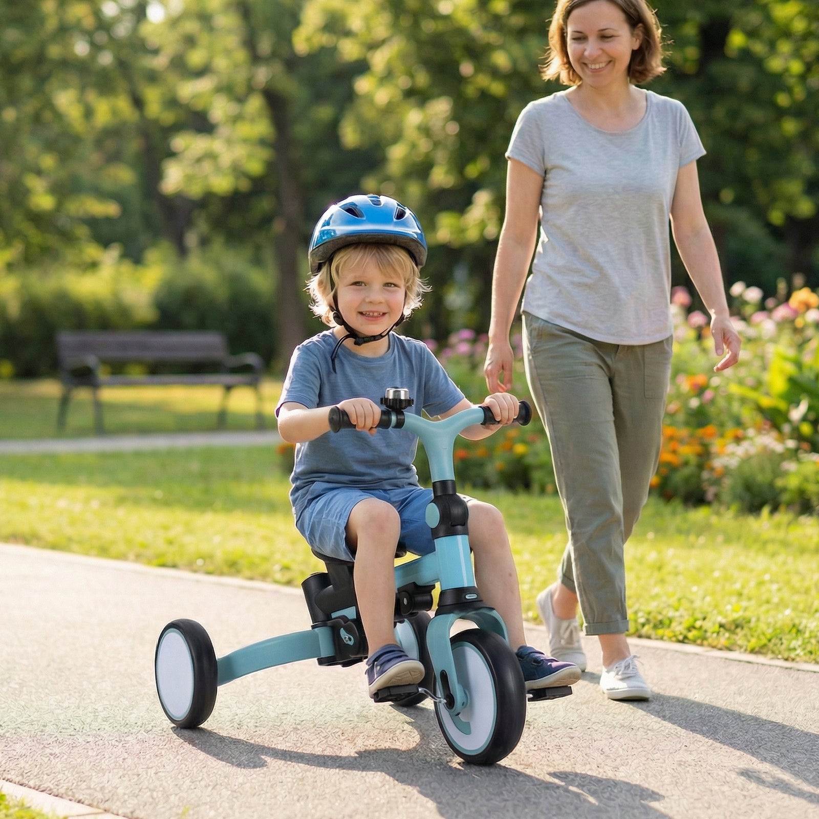 8-in-1 Folding Kids Tricycle with Removable Canopy and Push Handle, Blue Baby Strollers at Gallery Canada