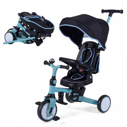 8-in-1 Folding Kids Tricycle with Removable Canopy and Push Handle, Blue Baby Strollers at Gallery Canada