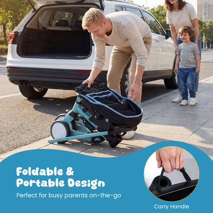 8-in-1 Folding Kids Tricycle with Removable Canopy and Push Handle, Blue Baby Strollers at Gallery Canada