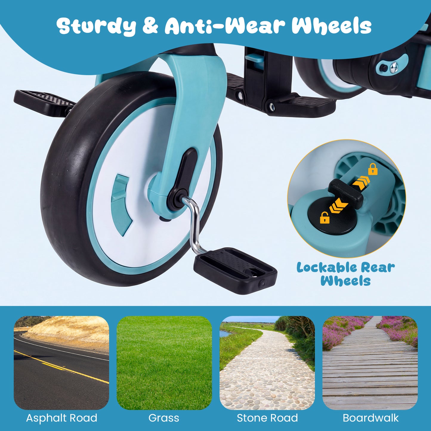8-in-1 Folding Kids Tricycle with Removable Canopy and Push Handle, Blue Baby Strollers at Gallery Canada