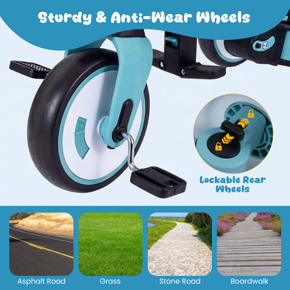 8-in-1 Folding Kids Tricycle with Removable Canopy and Push Handle, Blue Baby Strollers at Gallery Canada