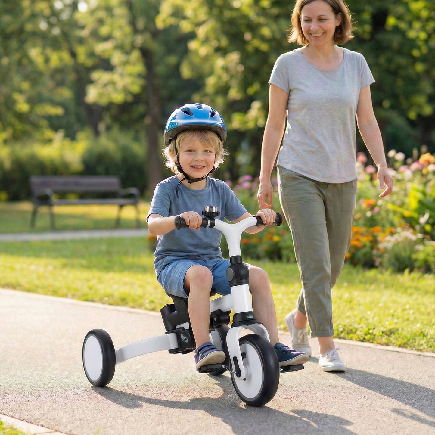 8-in-1 Folding Kids Tricycle with Removable Canopy and Push Handle, Gray Baby Strollers at Gallery Canada