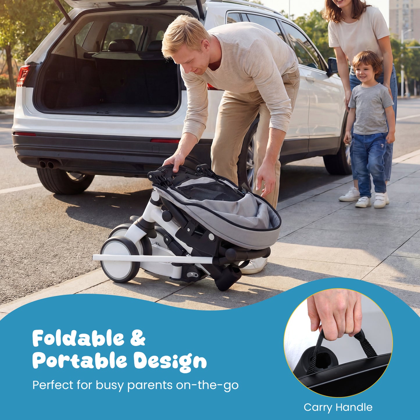 8-in-1 Folding Kids Tricycle with Removable Canopy and Push Handle, Gray Baby Strollers at Gallery Canada
