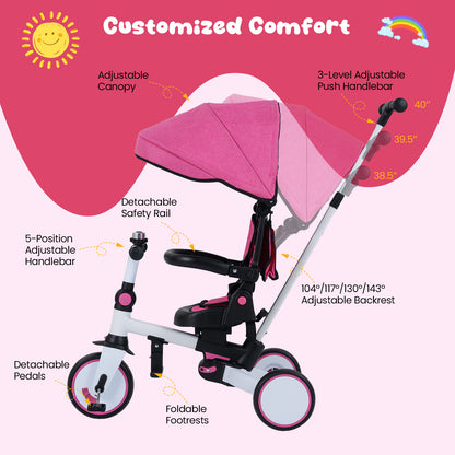 8-in-1 Folding Kids Tricycle with Removable Canopy and Push Handle, Pink Baby Strollers at Gallery Canada