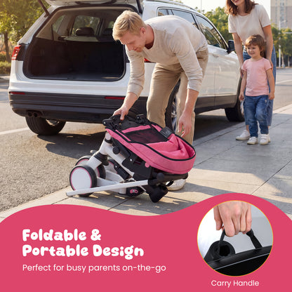 8-in-1 Folding Kids Tricycle with Removable Canopy and Push Handle, Pink Baby Strollers at Gallery Canada