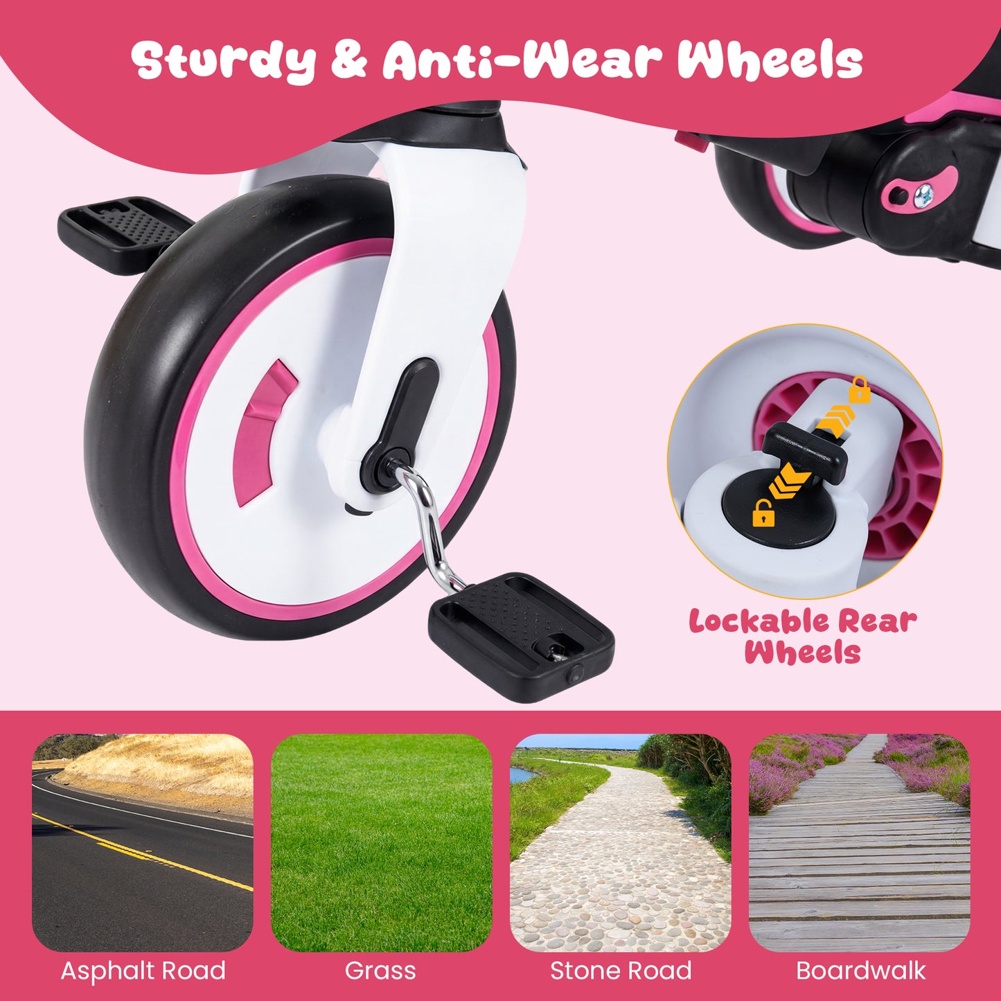 8-in-1 Folding Kids Tricycle with Removable Canopy and Push Handle, Pink Baby Strollers at Gallery Canada