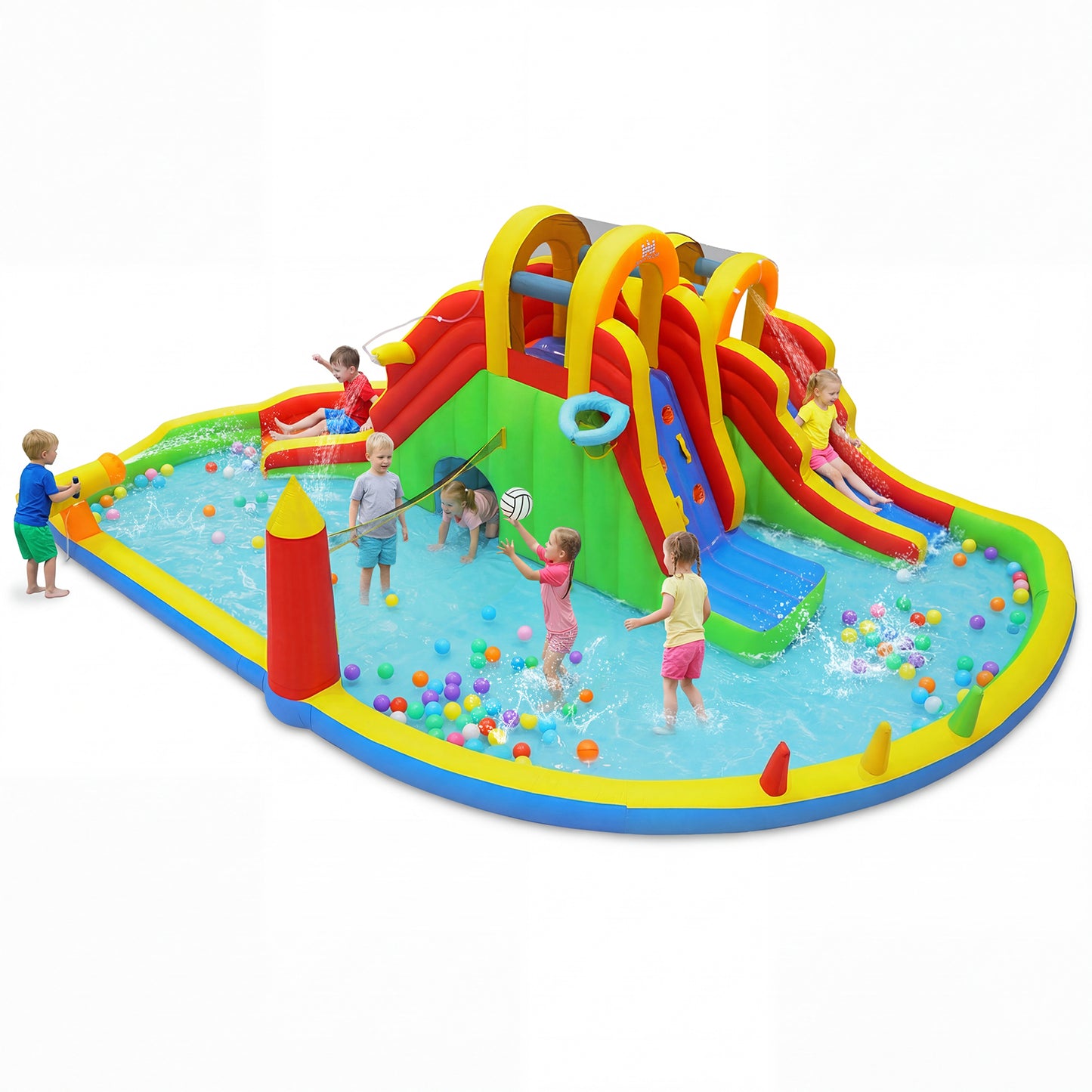 8-in-1 Giant Bounce House, 2 Long Slides, Climbing Walls, Multicolor Bounce House Multicolor at Gallery Canada
