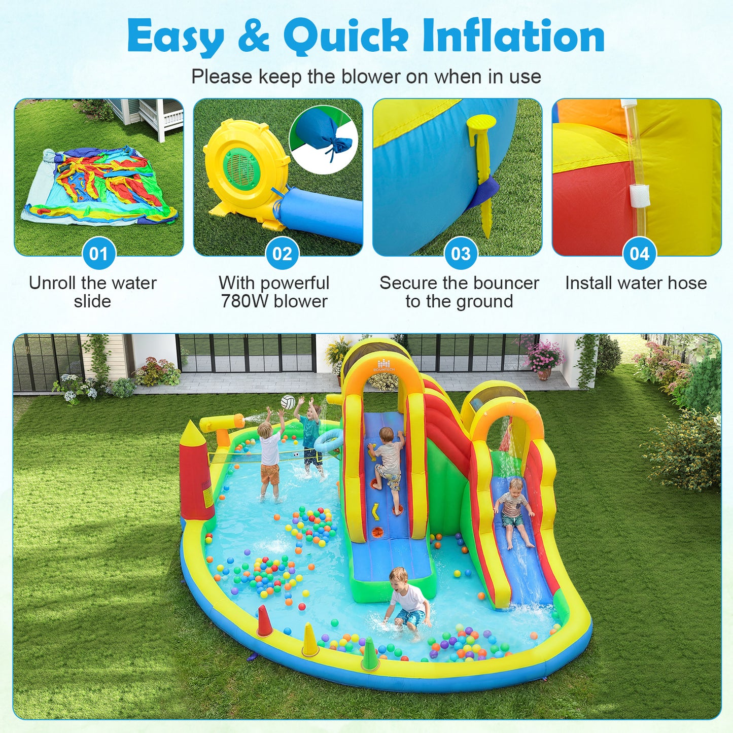 8-In-1 Giant Bounce House, 2 Long Slides, 780W Blower, Multicolor Bounce House at Gallery Canada