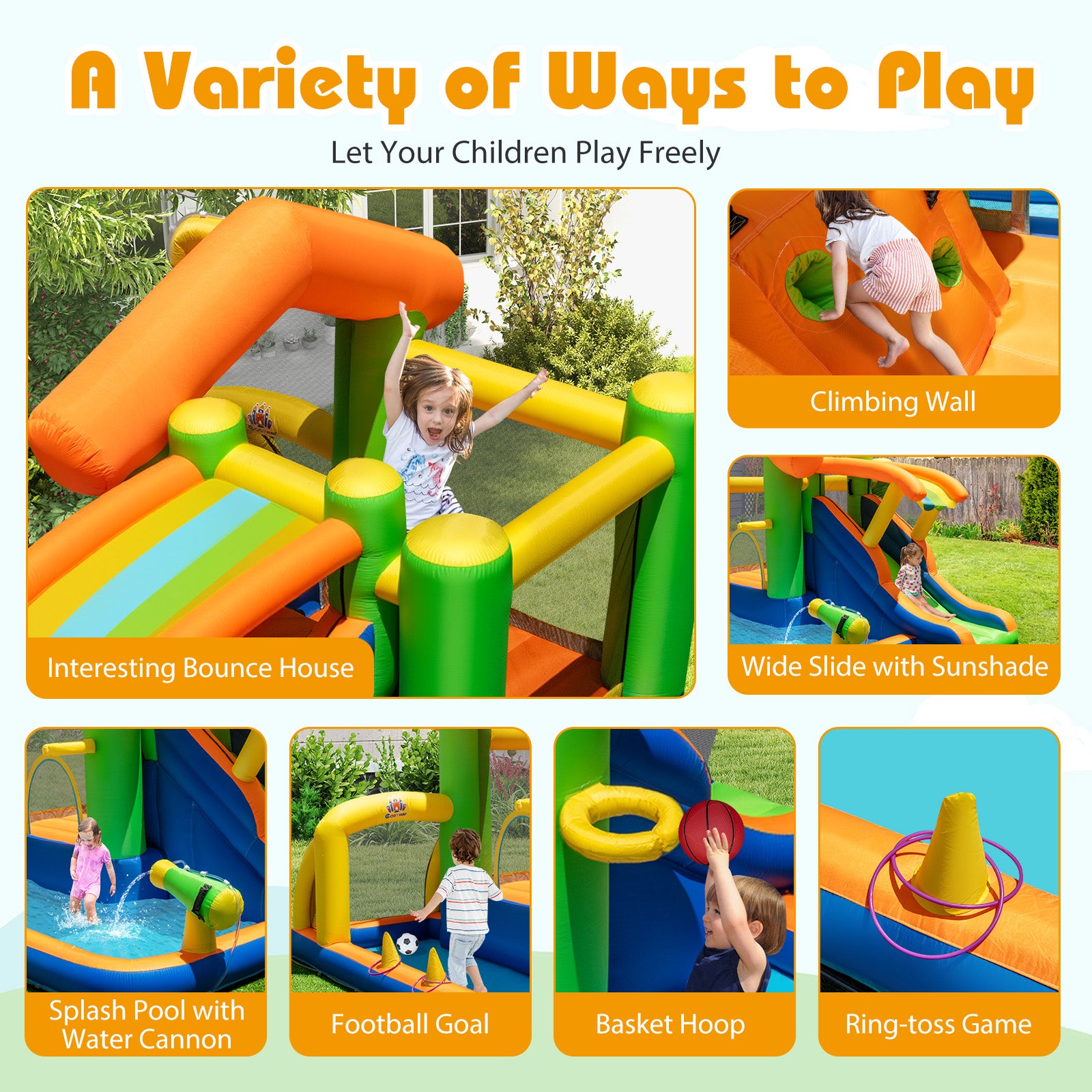 8-in-1 Inflatable Bounce House Water Park without Blower Inflatable Water Slides at Gallery Canada