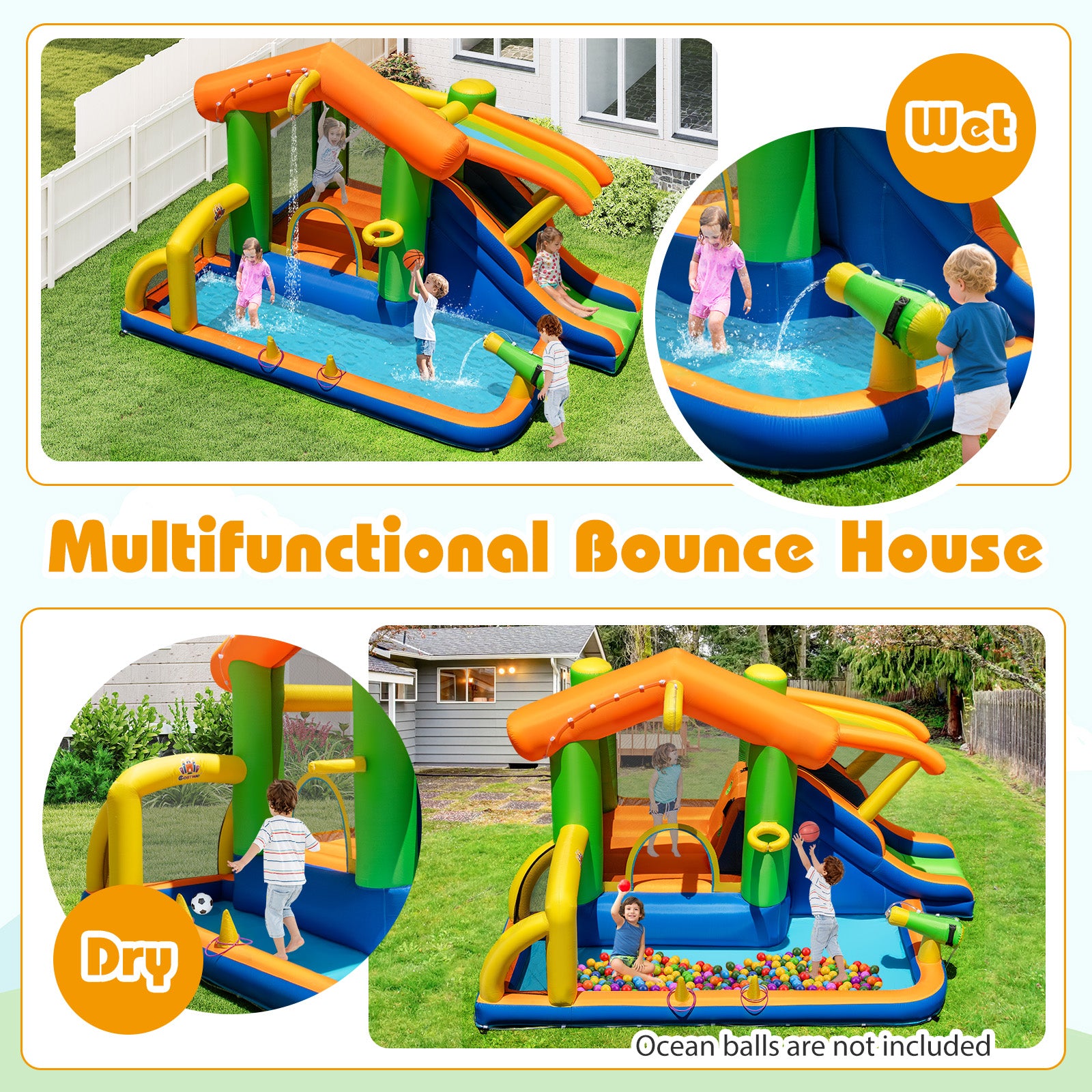8-in-1 Inflatable Bounce House Water Park without Blower Inflatable Water Slides at Gallery Canada