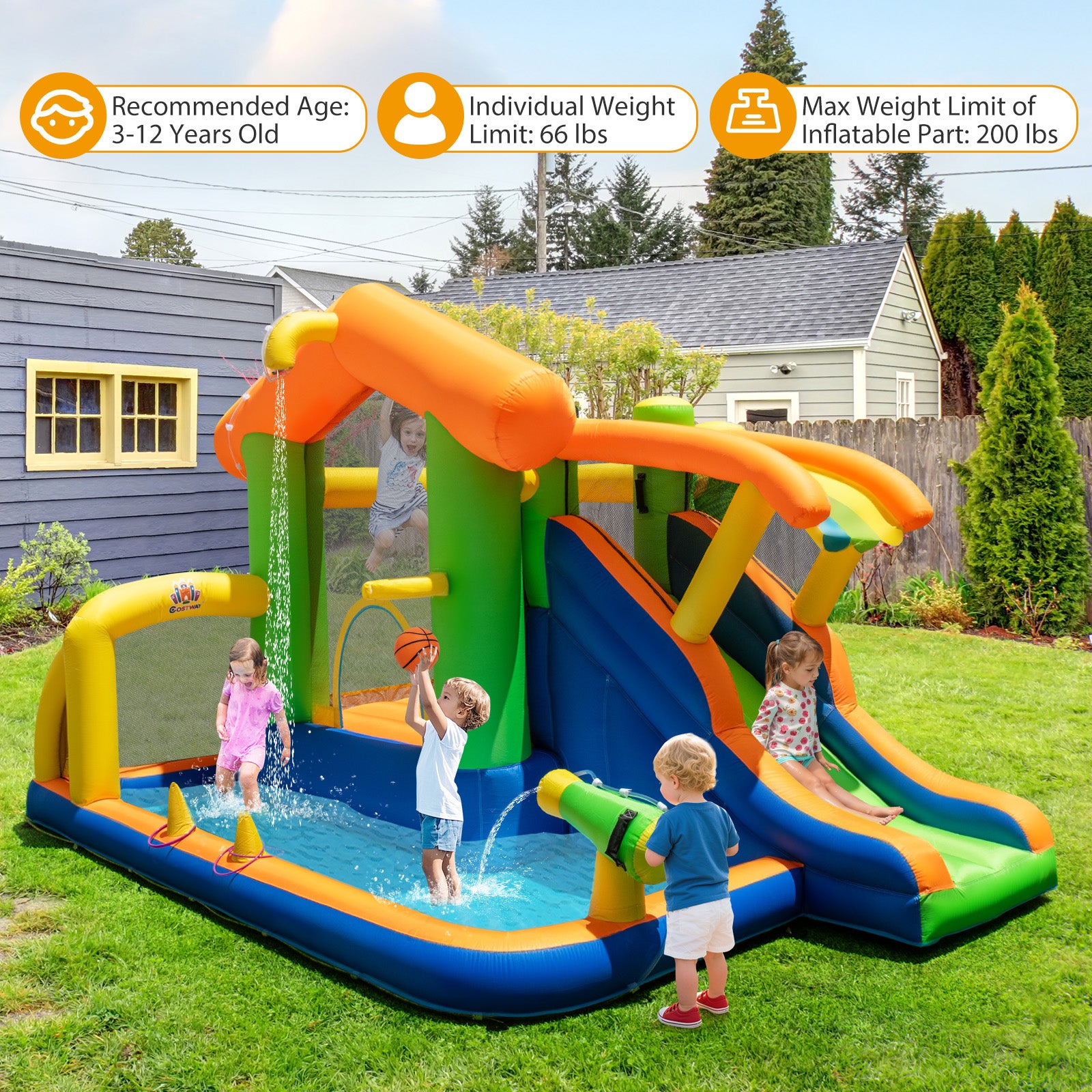 8-in-1 Inflatable Bounce House Water Park without Blower Inflatable Water Slides at Gallery Canada
