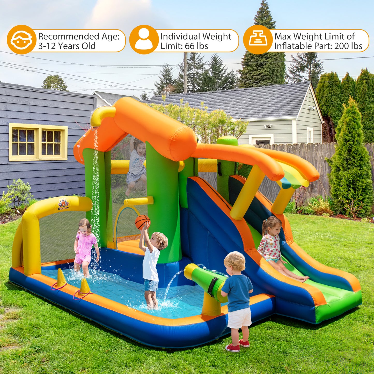 8-in-1 Inflatable Bounce House Water Park without Blower Inflatable Water Slides at Gallery Canada