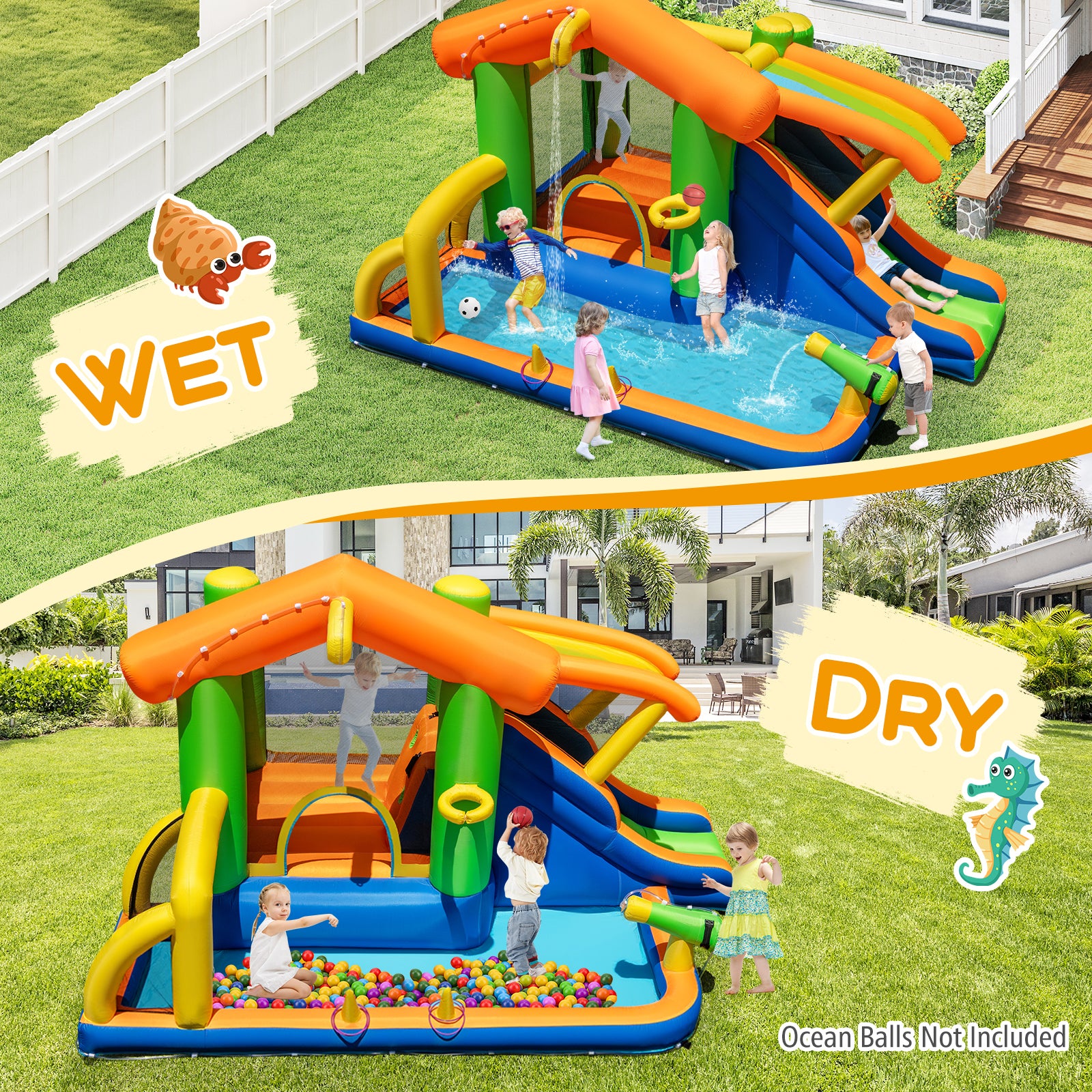 8-in-1 Jumping Castle with Slide and 480W Blower Inflatable Water Slides at Gallery Canada