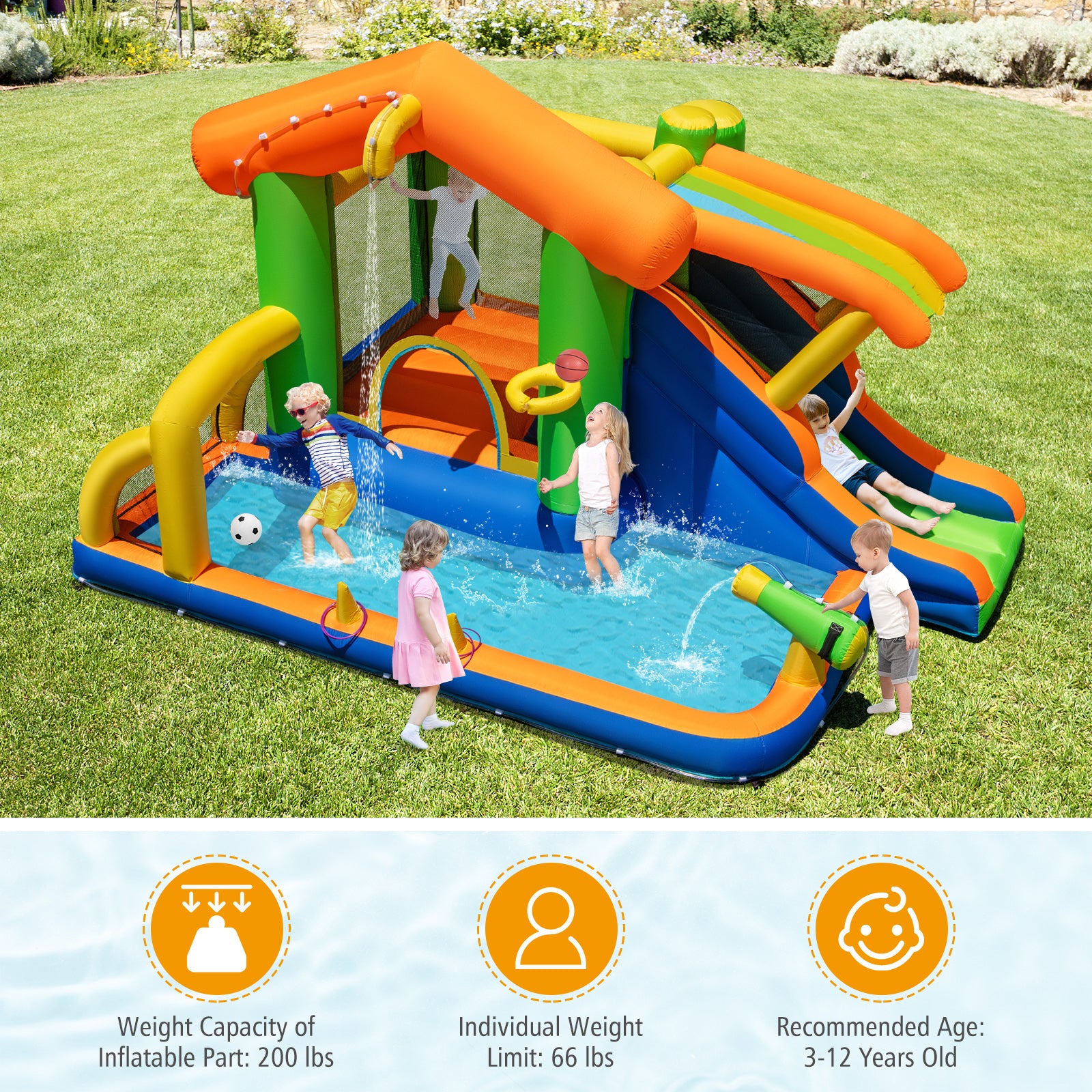 8-in-1 Jumping Castle with Slide and 480W Blower Inflatable Water Slides at Gallery Canada