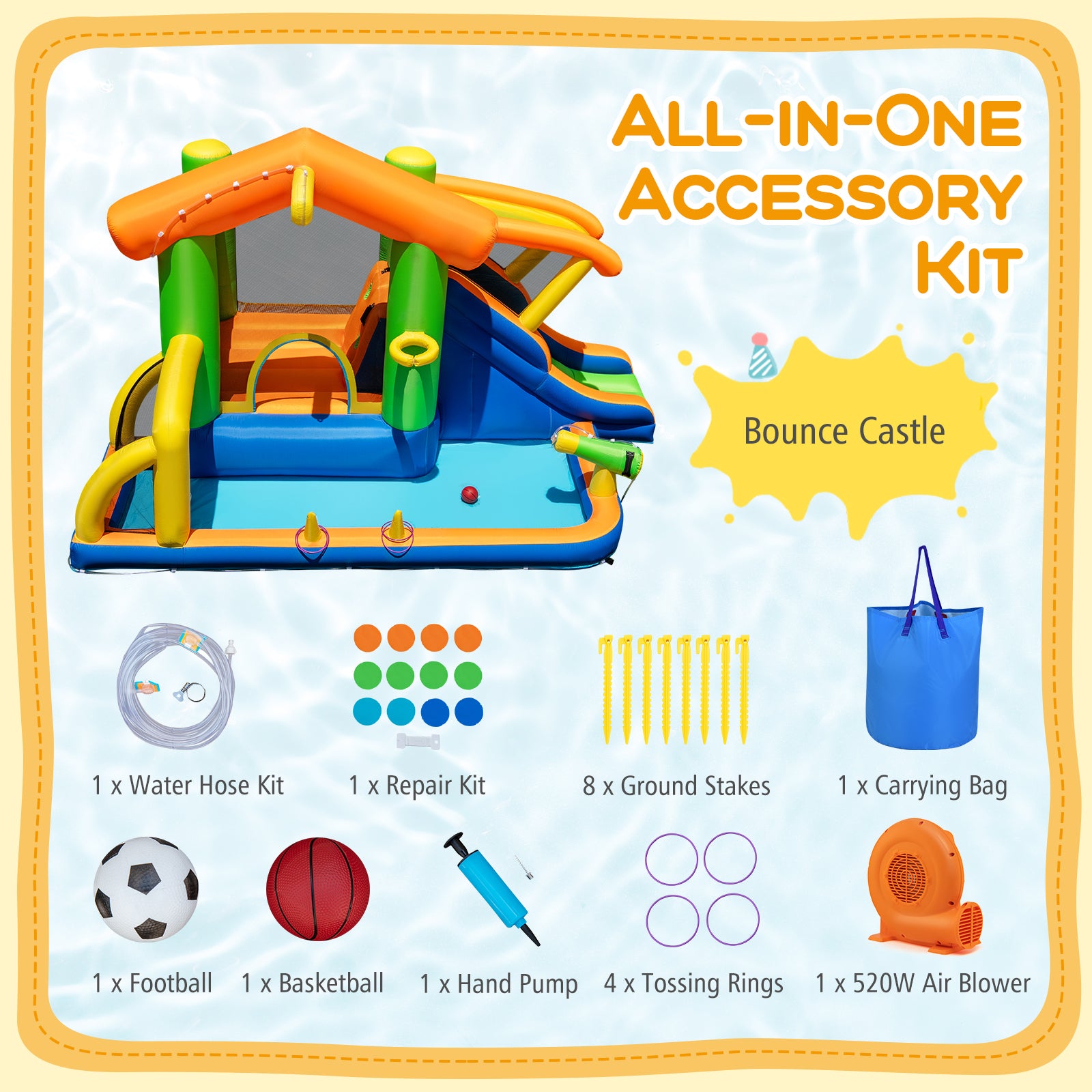 8-in-1 Jumping Castle with Slide and 520W Blower Inflatable Water Slides at Gallery Canada