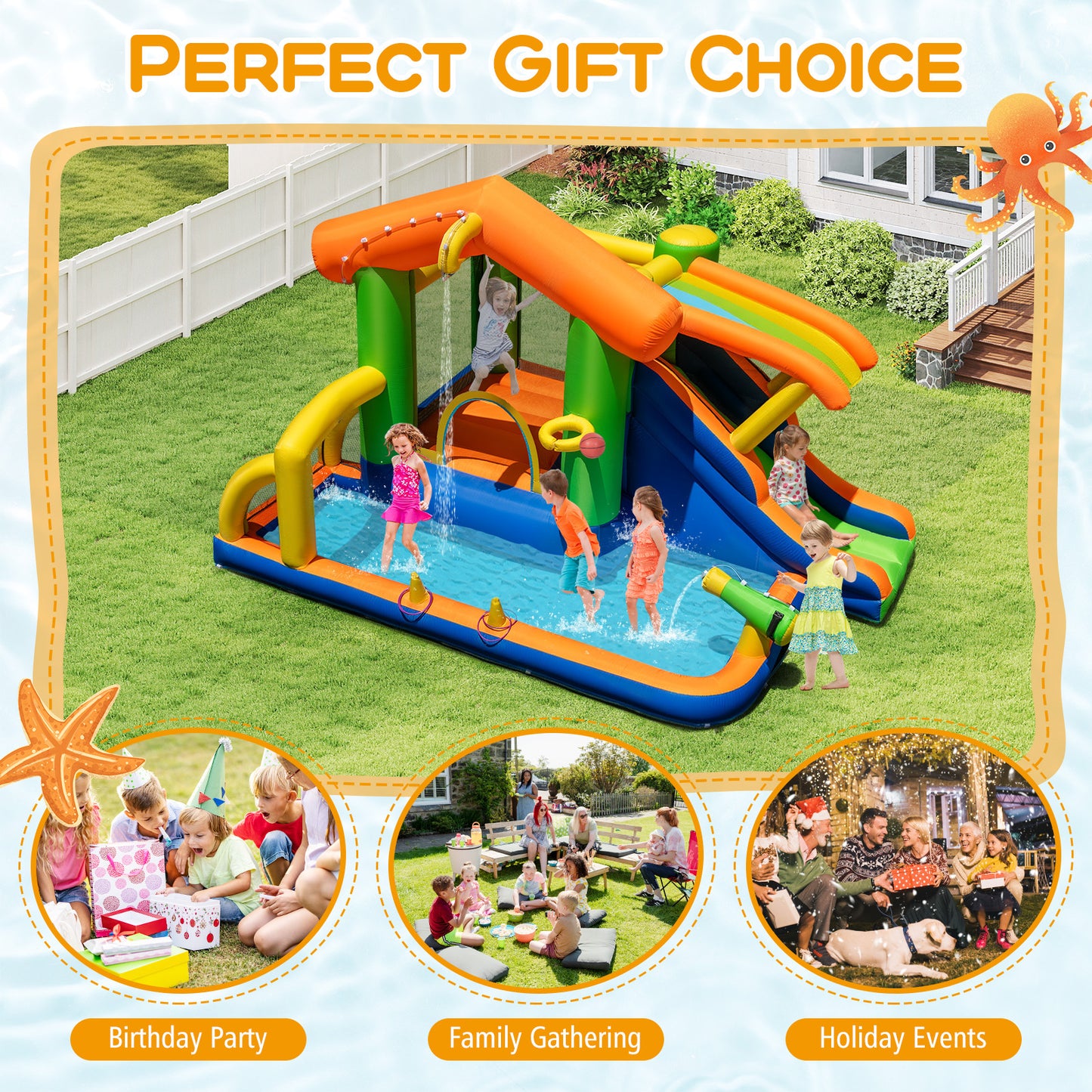 8-in-1 Jumping Castle with Slide and 520W Blower Inflatable Water Slides at Gallery Canada