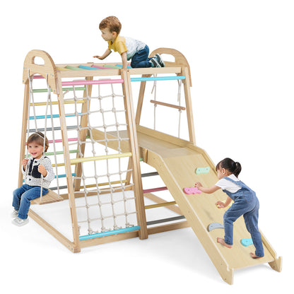 8-in-1 Jungle Gym Wooden Montessori Climber Playset with Slide and Monkey Bar for Kids 3-5 Years Old, Multicolor Climbers & Slides Multicolor at Gallery Canada