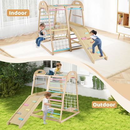 8-in-1 Jungle Gym Wooden Montessori Climber Playset with Slide and Monkey Bar for Kids 3-5 Years Old, Multicolor Climbers & Slides at Gallery Canada