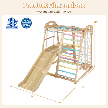 8-in-1 Jungle Gym Wooden Montessori Climber Playset with Slide and Monkey Bar for Kids 3-5 Years Old, Multicolor Climbers & Slides at Gallery Canada