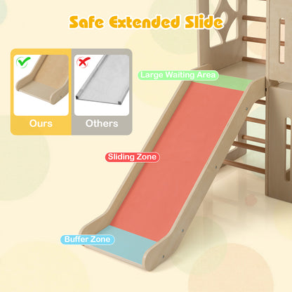 8-in-1 Toddler Slide Wooden Indoor Playground with Climber and Chalkboard, Natural Climbers & Slides at Gallery Canada