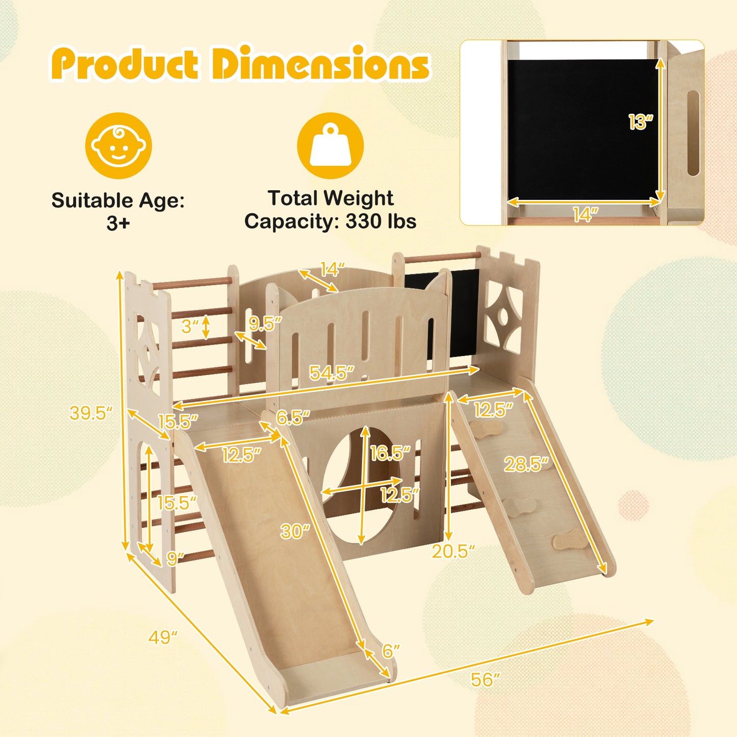 8-in-1 Toddler Slide Wooden Indoor Playground with Climber and Chalkboard, Natural Climbers & Slides at Gallery Canada