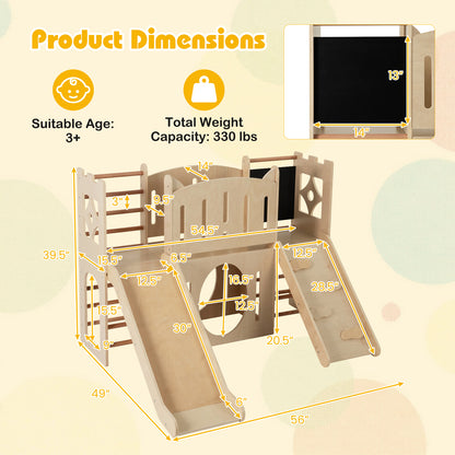 8-in-1 Toddler Slide Wooden Indoor Playground with Climber and Chalkboard, Natural Climbers & Slides at Gallery Canada