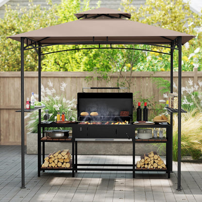 8 x 5 Feet Grill Gazebo, 2 Shelves 6 Hooks, Metal Frame, Rustic Brown Gazebos at Gallery Canada