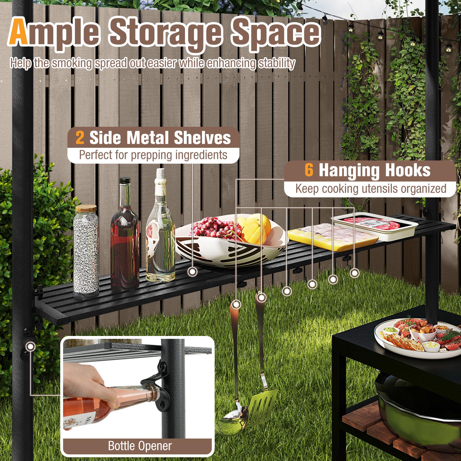 8 x 5 Feet Grill Gazebo, 2 Shelves 6 Hooks, Metal Frame, Rustic Brown Gazebos at Gallery Canada