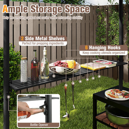 8 x 5 Feet Grill Gazebo, 2 Shelves 6 Hooks, Metal Frame, Rustic Brown Gazebos at Gallery Canada