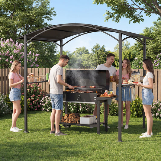 8 x 5 x 7 FT Outdoor BBQ Grill Gazebo, Metal Frame, Gray Gazebos Gray at Gallery Canada