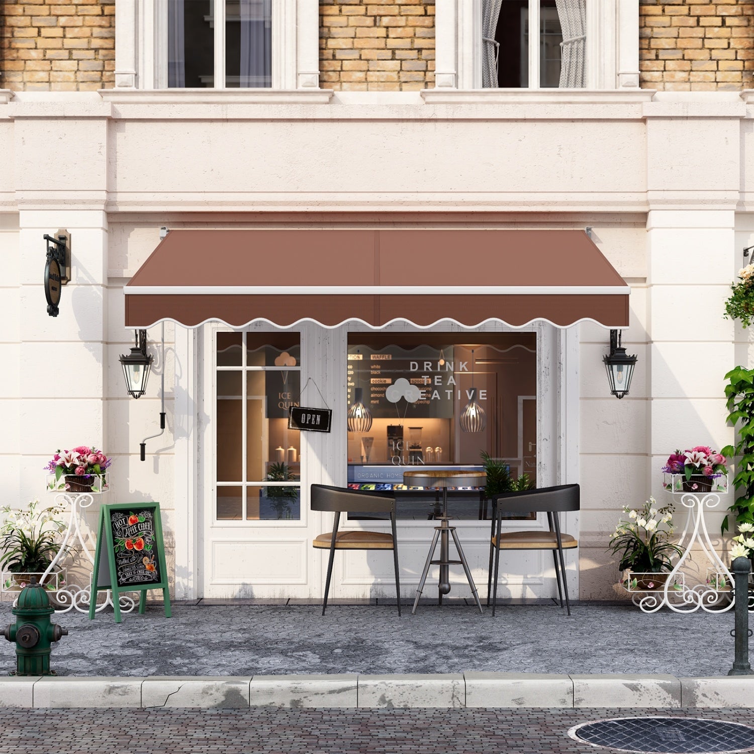 8 x 6.6 Feet Patio Retractable Awning, Manual Crank Handle, Brown Canopies at Gallery Canada