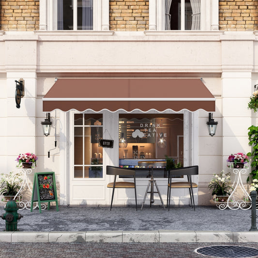 8 x 6.6 Feet Patio Retractable Awning, Manual Crank Handle, Brown Canopies Brown at Gallery Canada