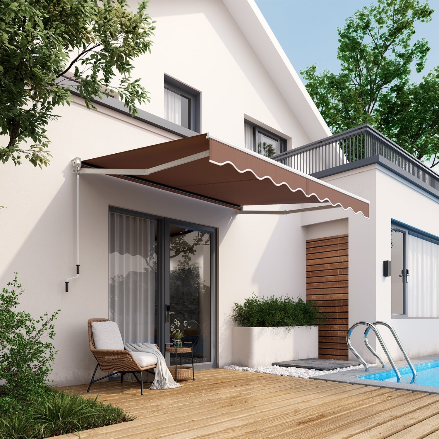 8 x 6.6 Feet Patio Retractable Awning, Manual Crank Handle, Brown Canopies at Gallery Canada