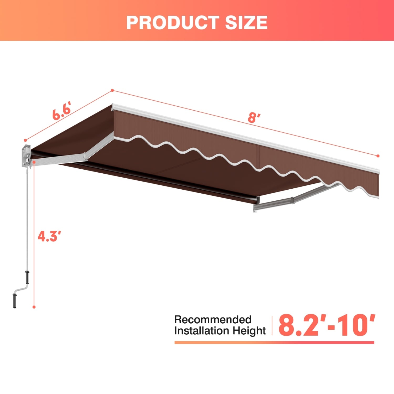 8 x 6.6 Feet Patio Retractable Awning, Manual Crank Handle, Brown Canopies at Gallery Canada