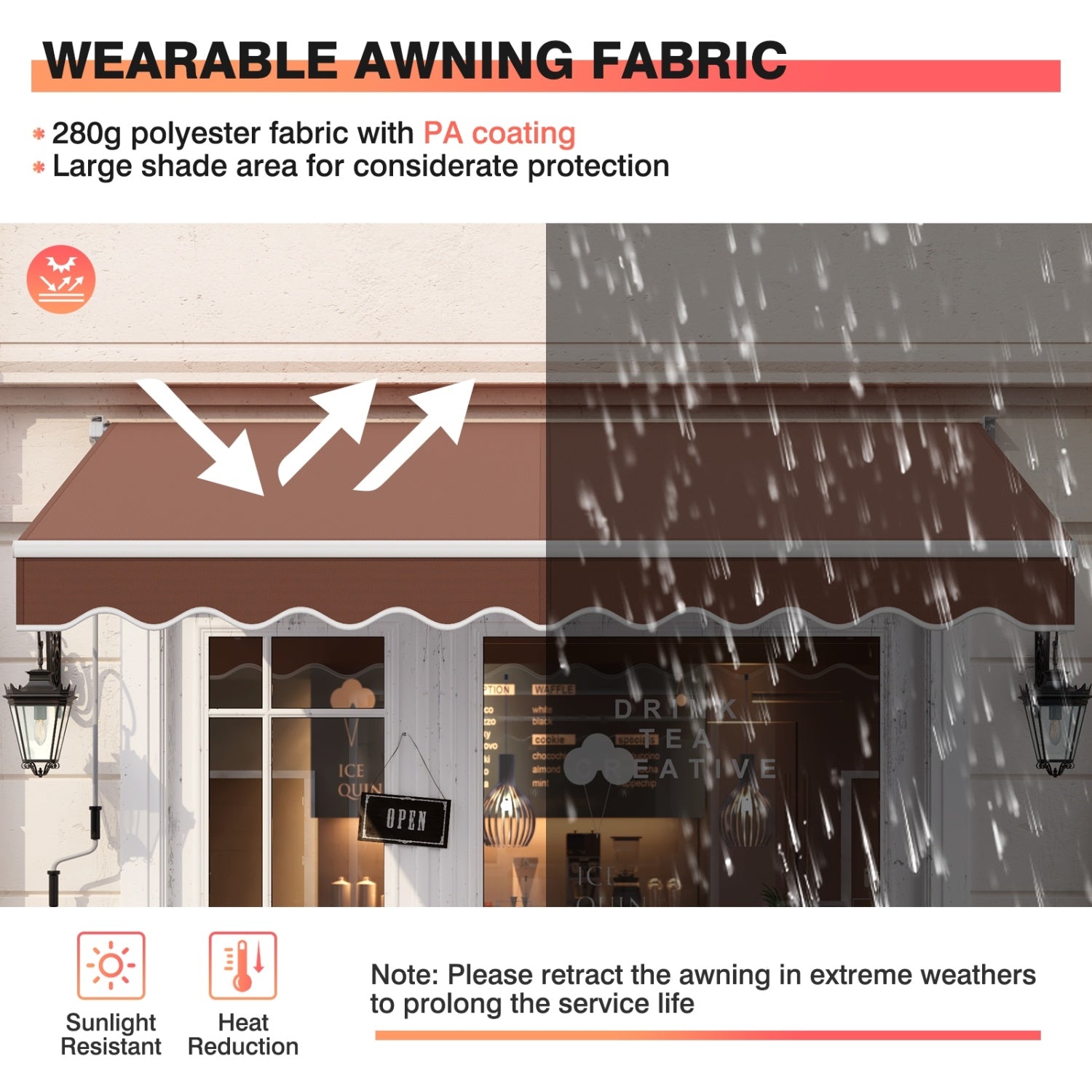 8 x 6.6 Feet Patio Retractable Awning, Manual Crank Handle, Brown Canopies at Gallery Canada