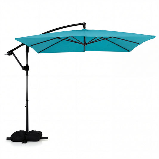 8 x 8 FT Offset Cantilever Patio Umbrella, 360° Rotation, Turquoise Outdoor Umbrellas Turquoise at Gallery Canada
