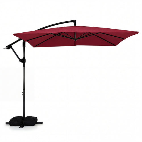 8 FT Square Cantilever Patio Umbrella, 360° Rotation, Red