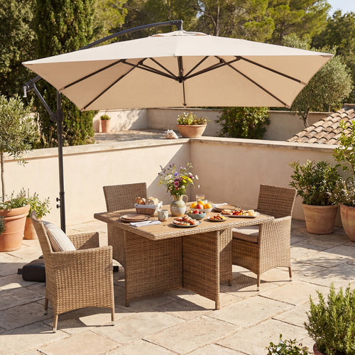 8 FT Square Cantilever Patio Umbrella, 360° Rotation, Beige