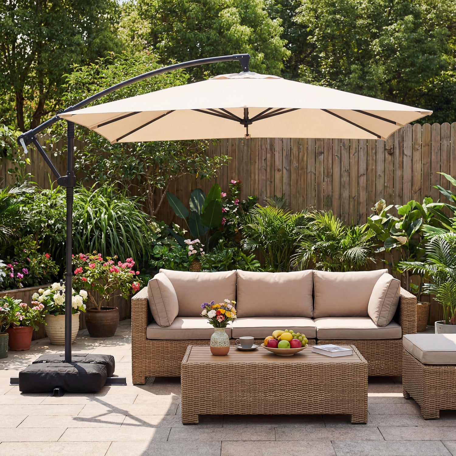 8 FT Square Cantilever Patio Umbrella, 360° Rotation, Beige Outdoor Umbrellas at Gallery Canada