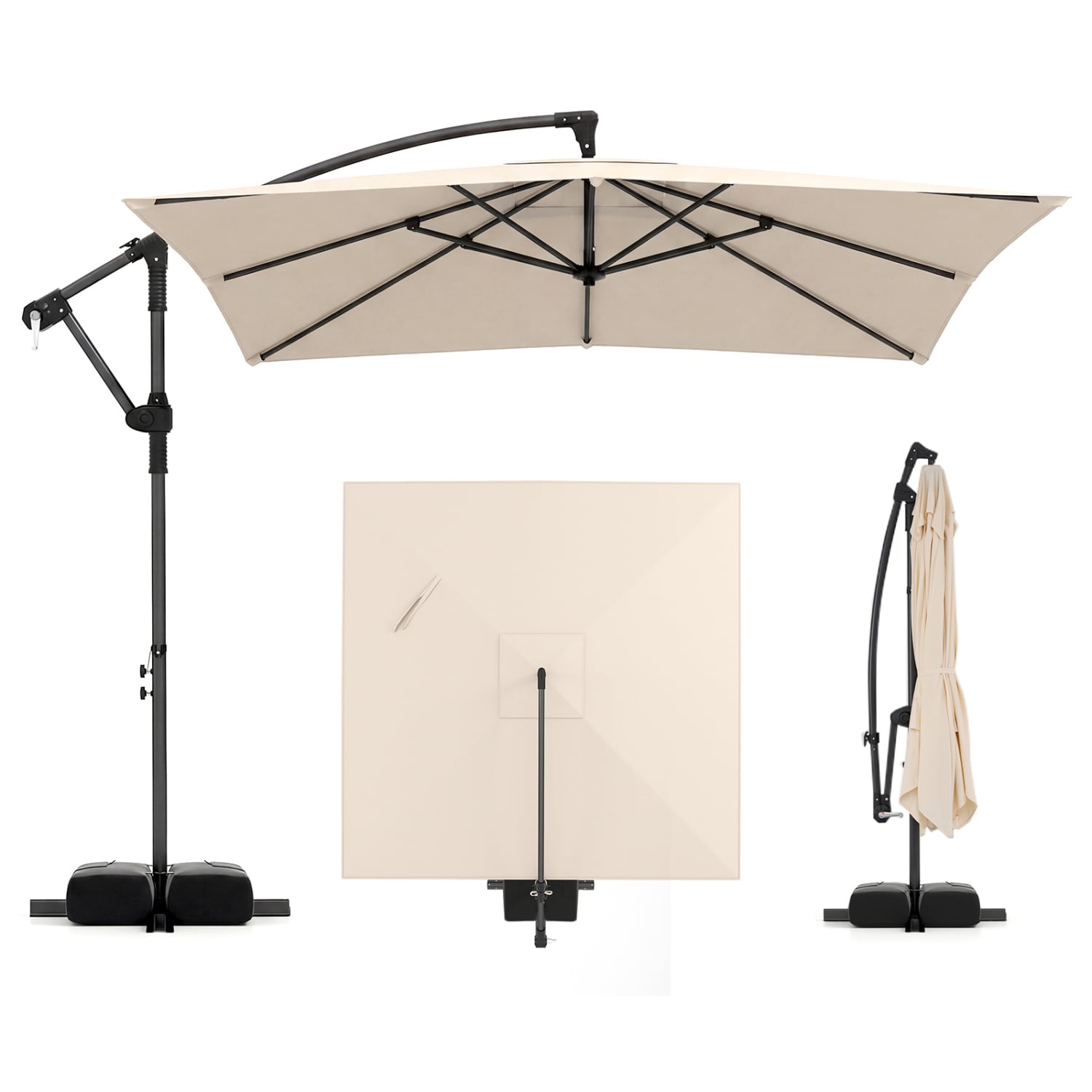 8 FT Square Cantilever Patio Umbrella, 360° Rotation, Beige Outdoor Umbrellas Beige at Gallery Canada