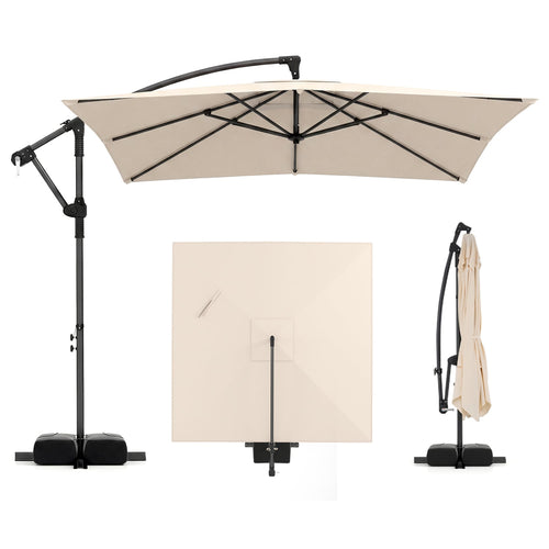 8 FT Square Cantilever Patio Umbrella, 360° Rotation, Beige