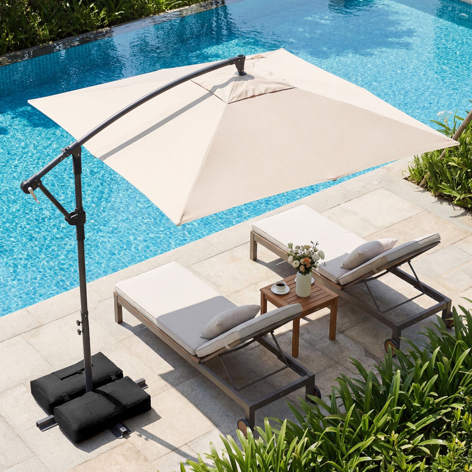 8 FT Square Cantilever Patio Umbrella, 360° Rotation, Beige Outdoor Umbrellas at Gallery Canada